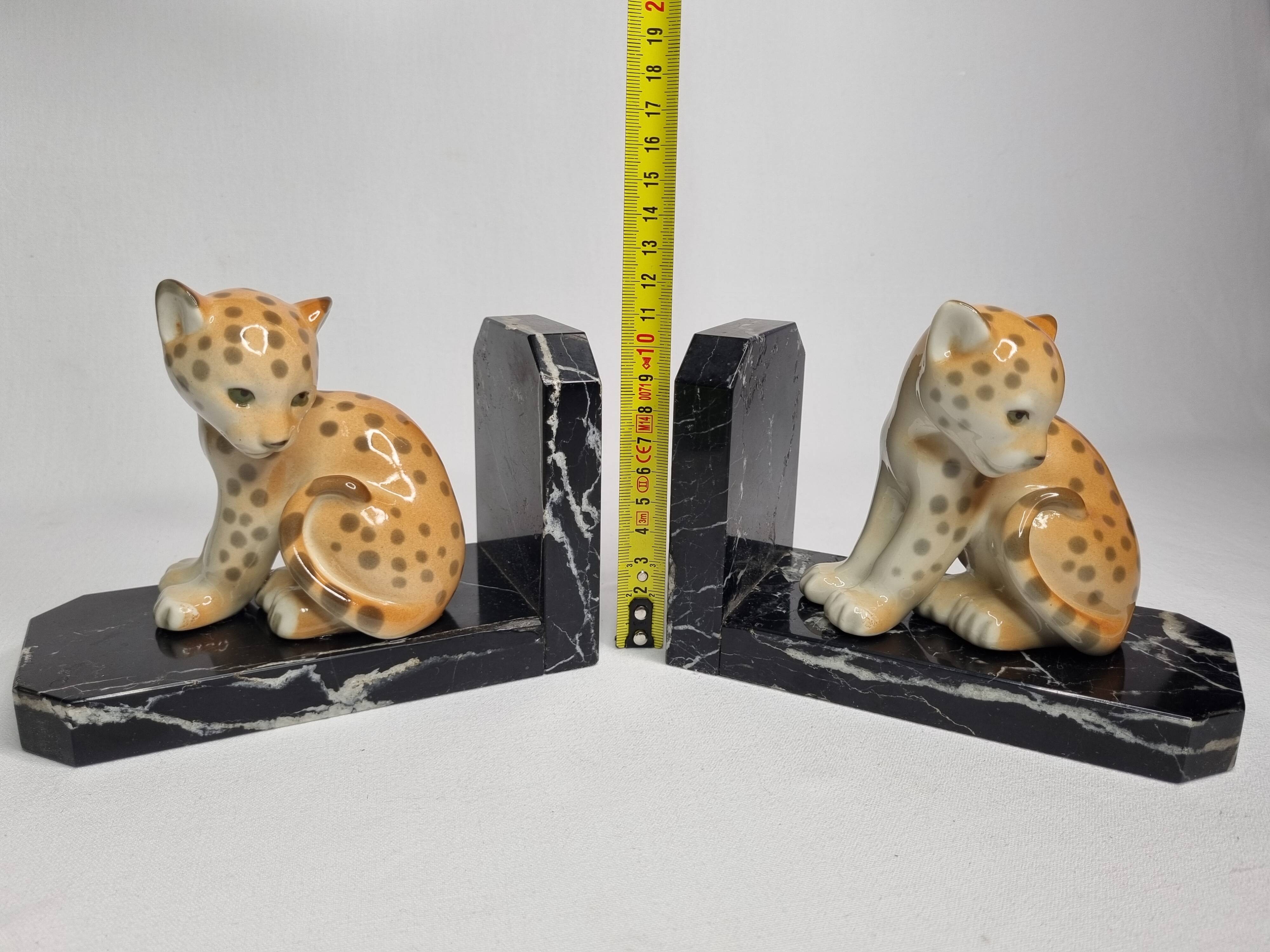 Pair of Lomonosov marble and porcelain bookends
