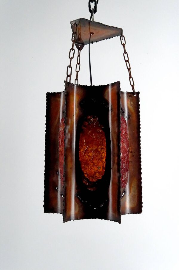 Suspension, Potiers d'Accolay, Cuivre Patiné et Résine Fractale, Circa 1970