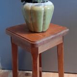 Old 4-foot stool, cross structure, varnished solid wood, 1970s