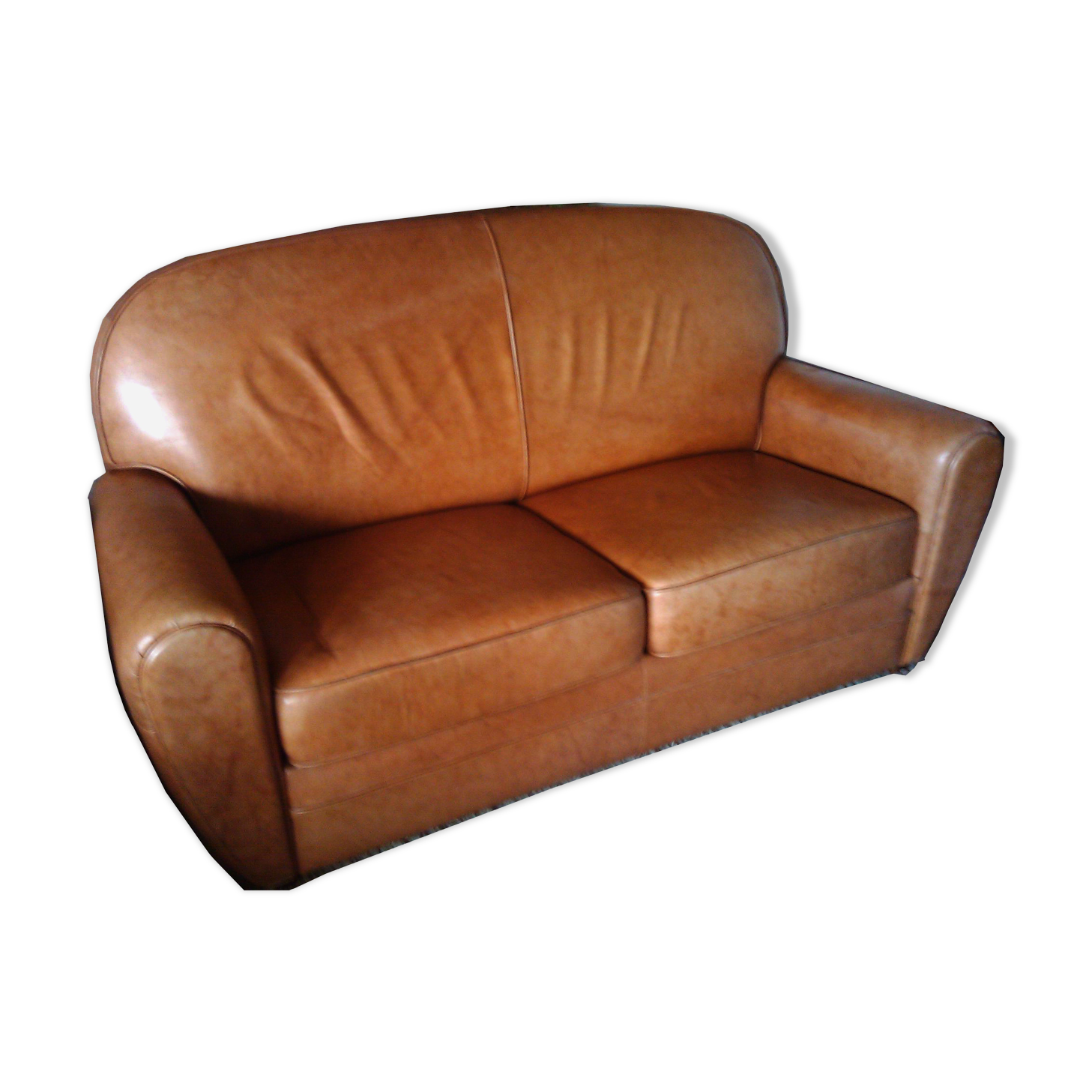 Club sofa in light brown cowhide leather