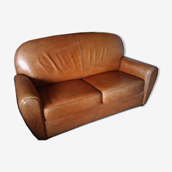 Club sofa in light brown cowhide leather