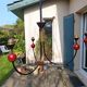 pair of vintage black metal chandeliers with red balls 1950/1970
