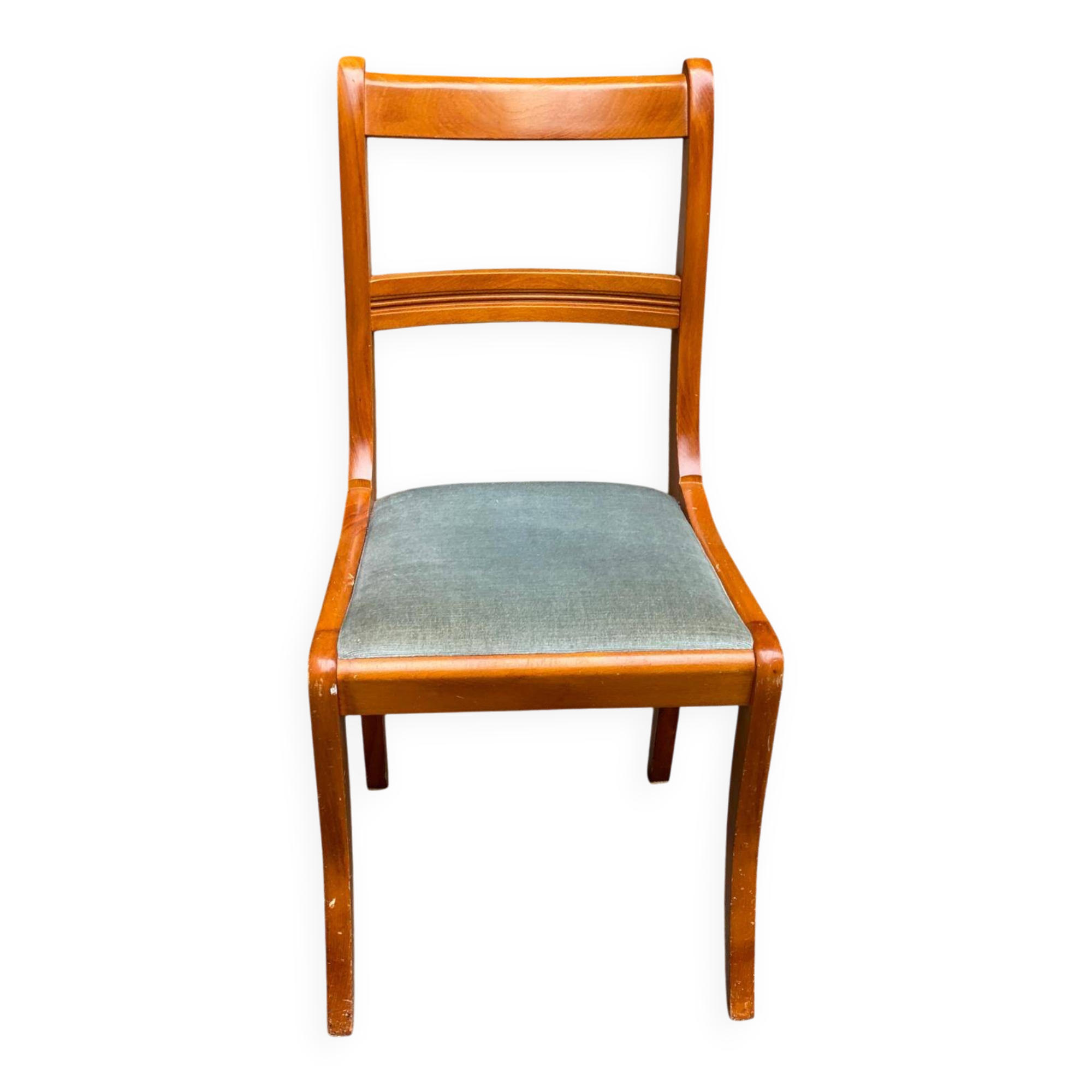 Chaise de bureau bois massif blond et tissu bleu Louis Philippe