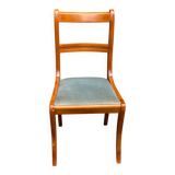 Chaise de bureau bois massif blond et tissu bleu Louis Philippe