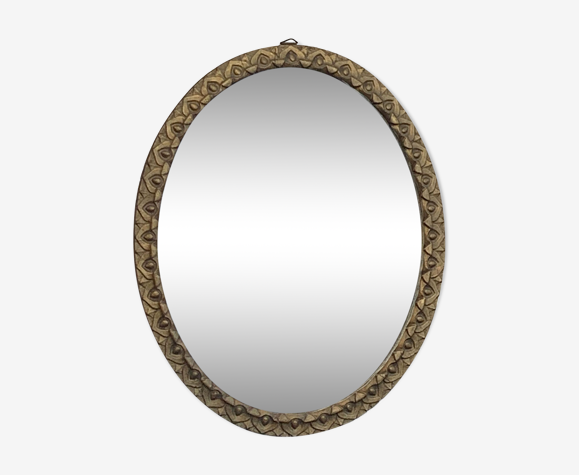 Miroir ovale ancien art déco cadre en bois sculpté dos en bois
