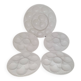 4 assiettes et 1 plat à huîtres et coquillages Longchamp