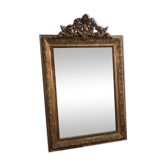 Miroir ancien à fronton XIXème bois et stuc doré