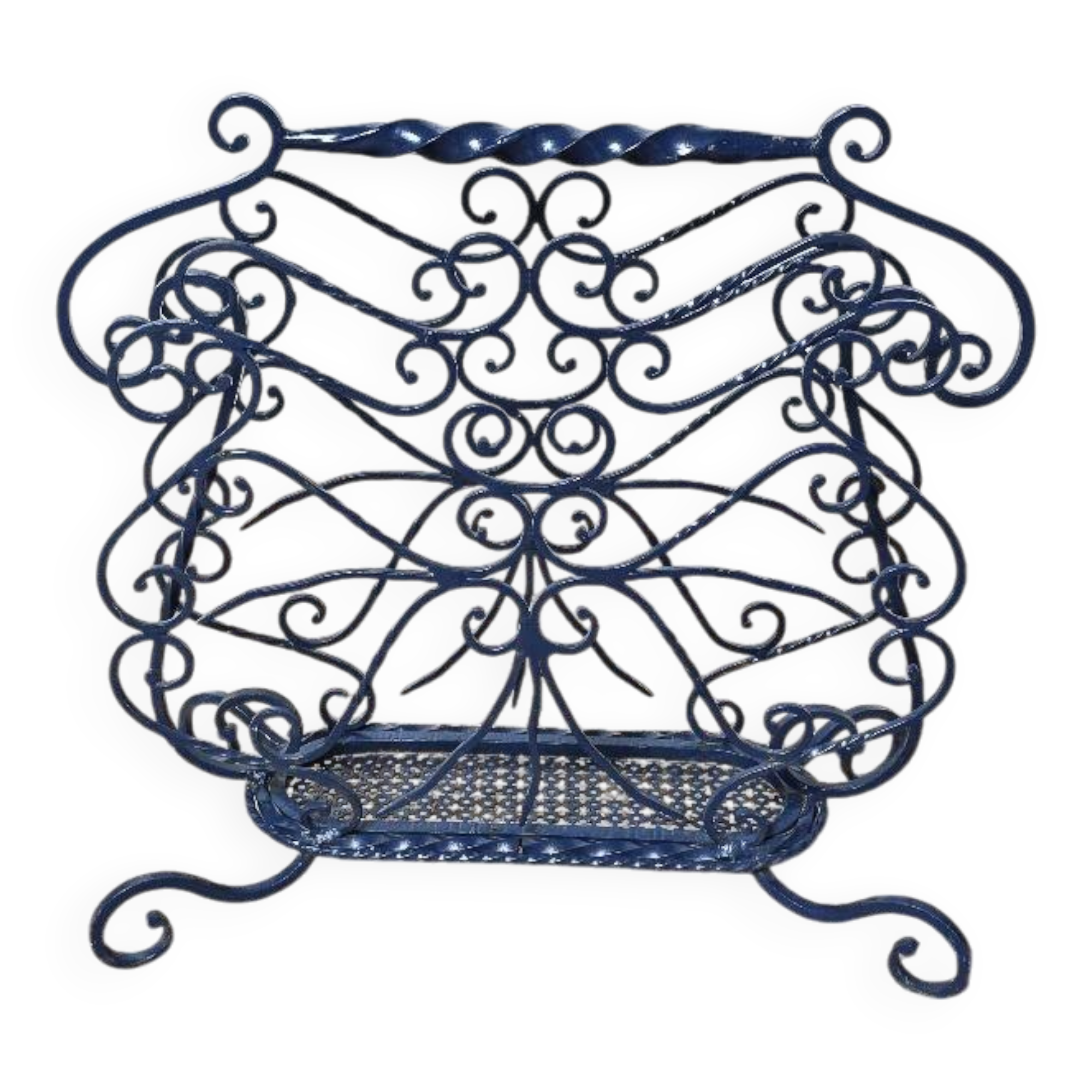 Blue wrought iron umbrella stand