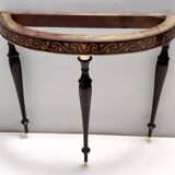 Beech and Black Walnut Console Table with a Demilune Marble Top