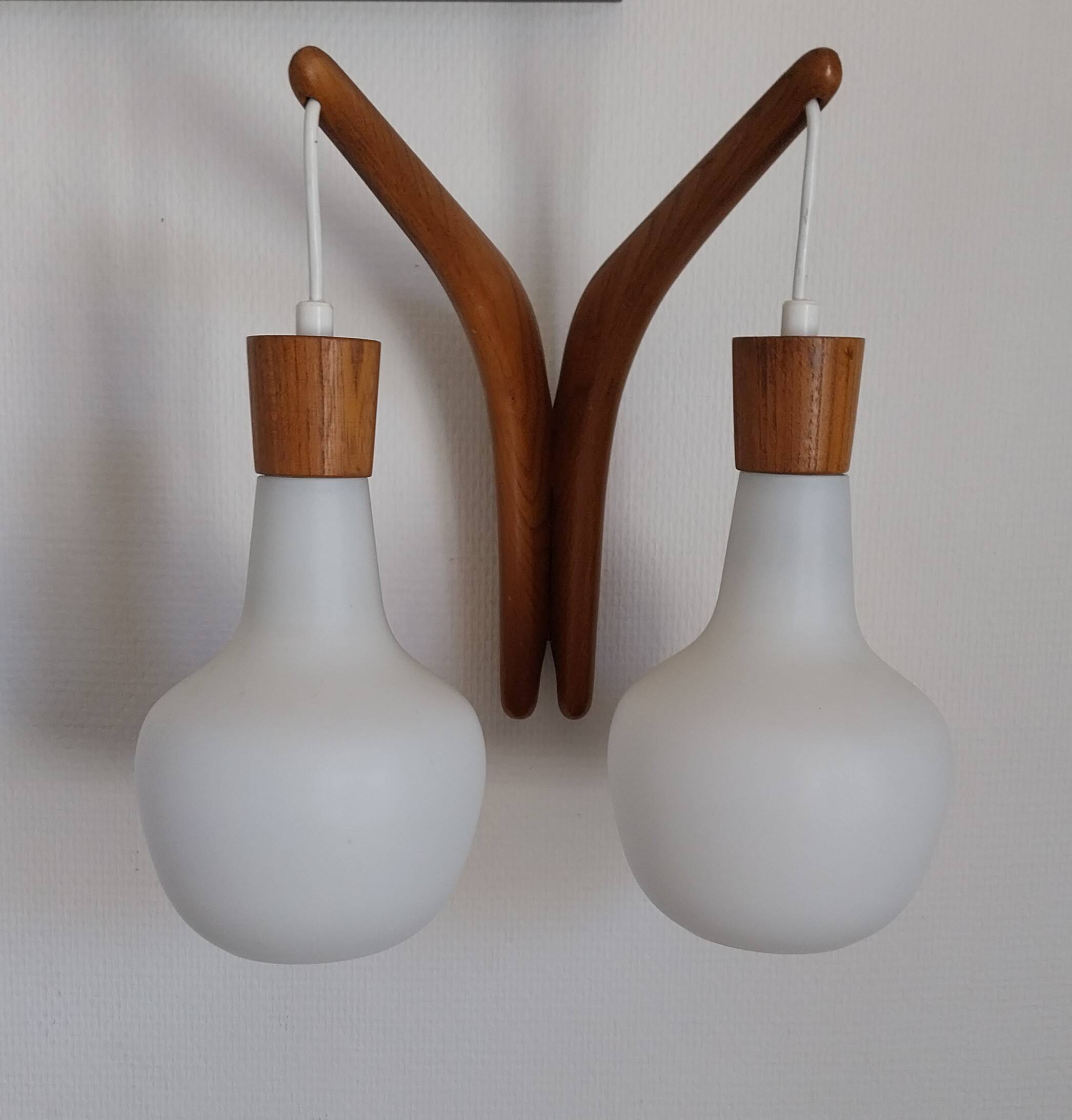 double teak wall lamp and Scandinavian suspended opalines