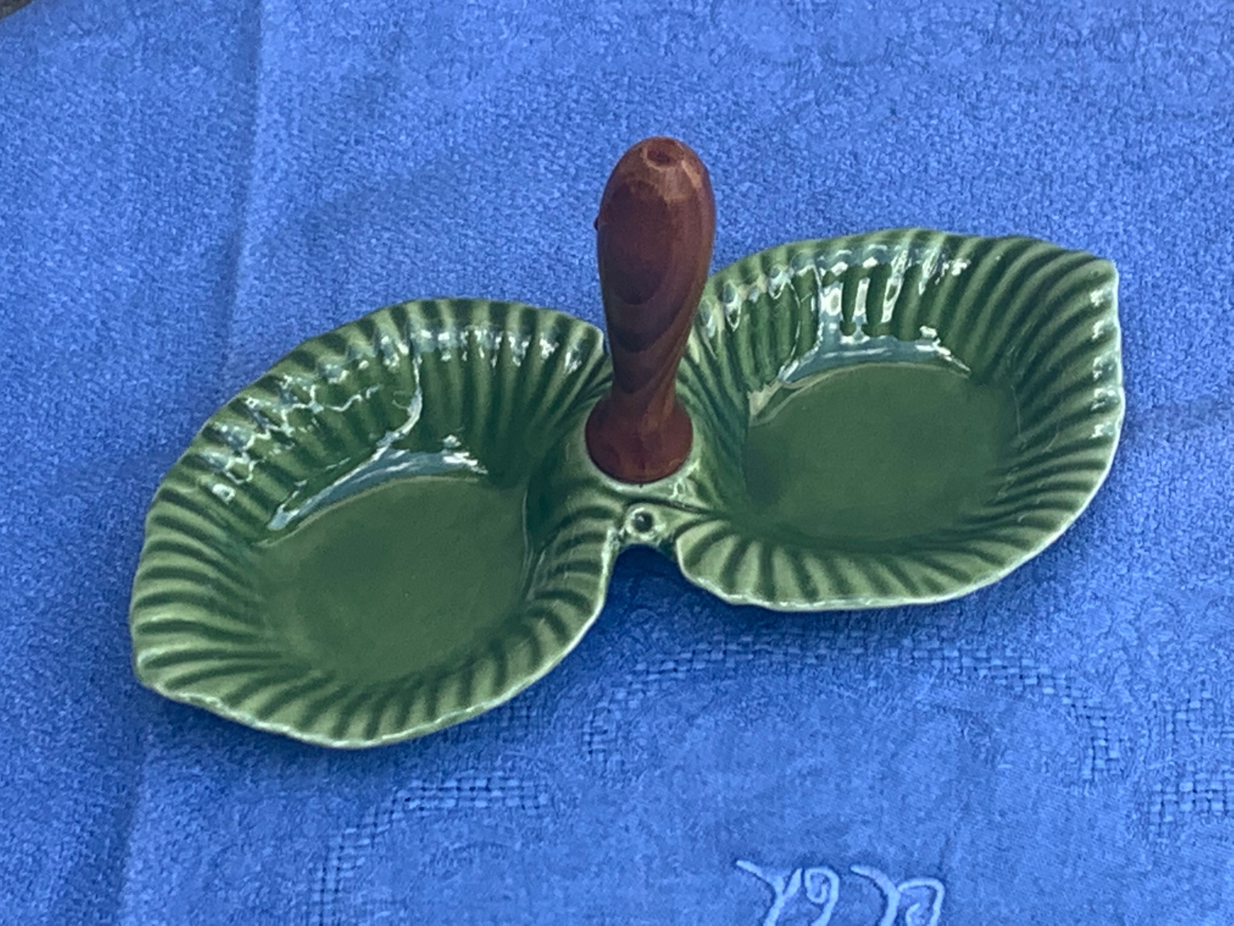 Vintage glazed ceramic barbotine artichoke shaped salt cellars