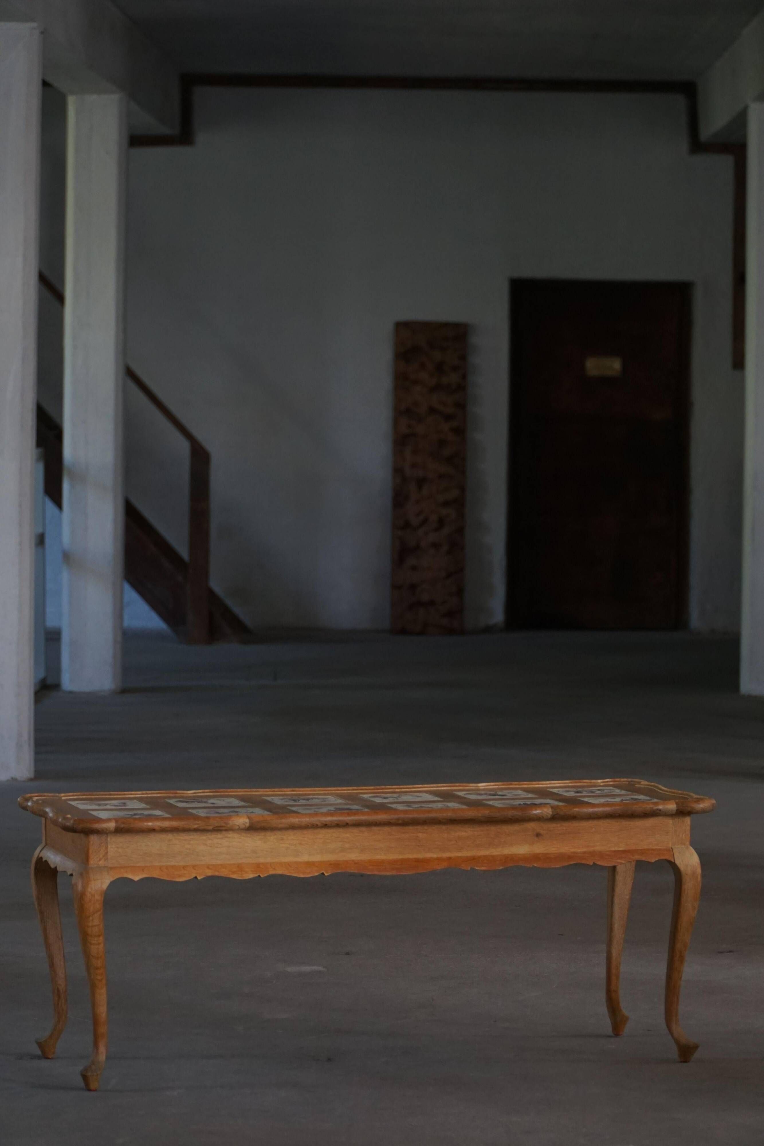 Modern Danish oak coffee table/console with tiled top, Frits Henningsen, 1950s.