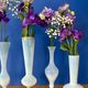Set of 5 soliflores or antique vases in white opaline and brass.