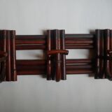 Vintage rattan handcrafted coat rack with three hooks, country decor