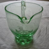 Pitcher jug vintage green color molded glass of water