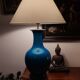 Turquoise ceramic vase lamp, incised Chinese decoration, late 19th century.