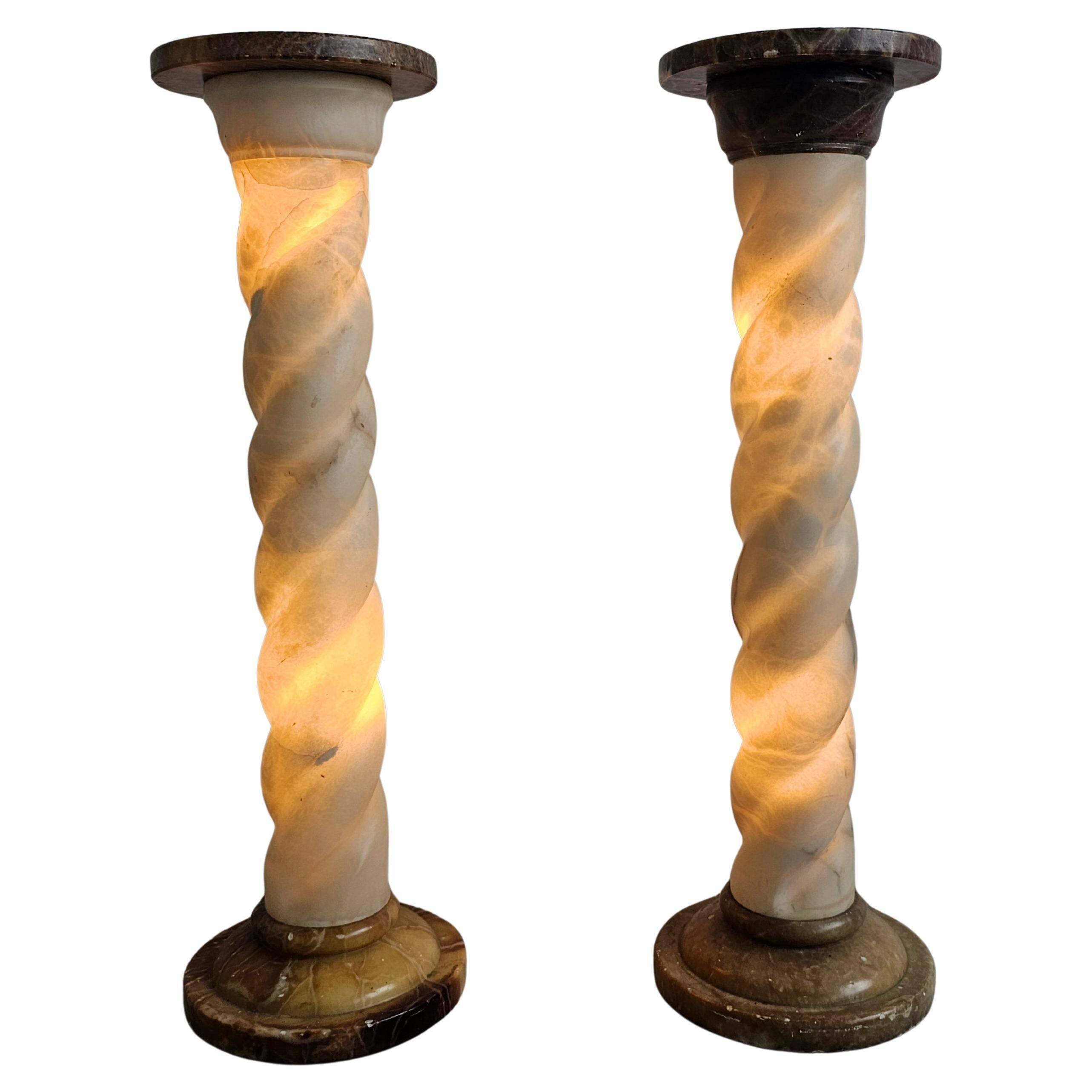 Pair of twisted column floor lamps in alabaster and marble, 1960