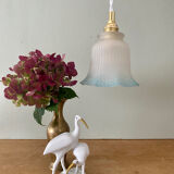 Vintage tulip walking lamp in white and blue frosted glass