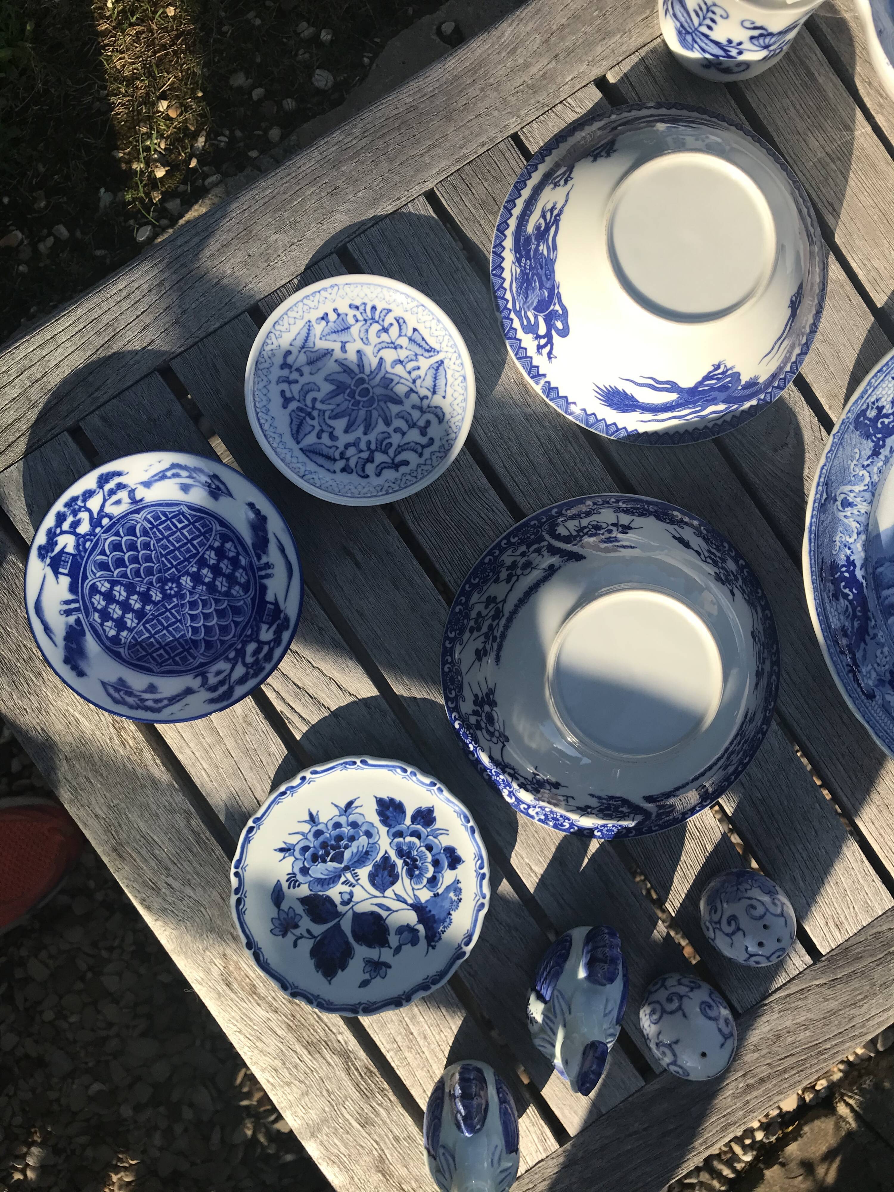 Lot of crockery in white-blue