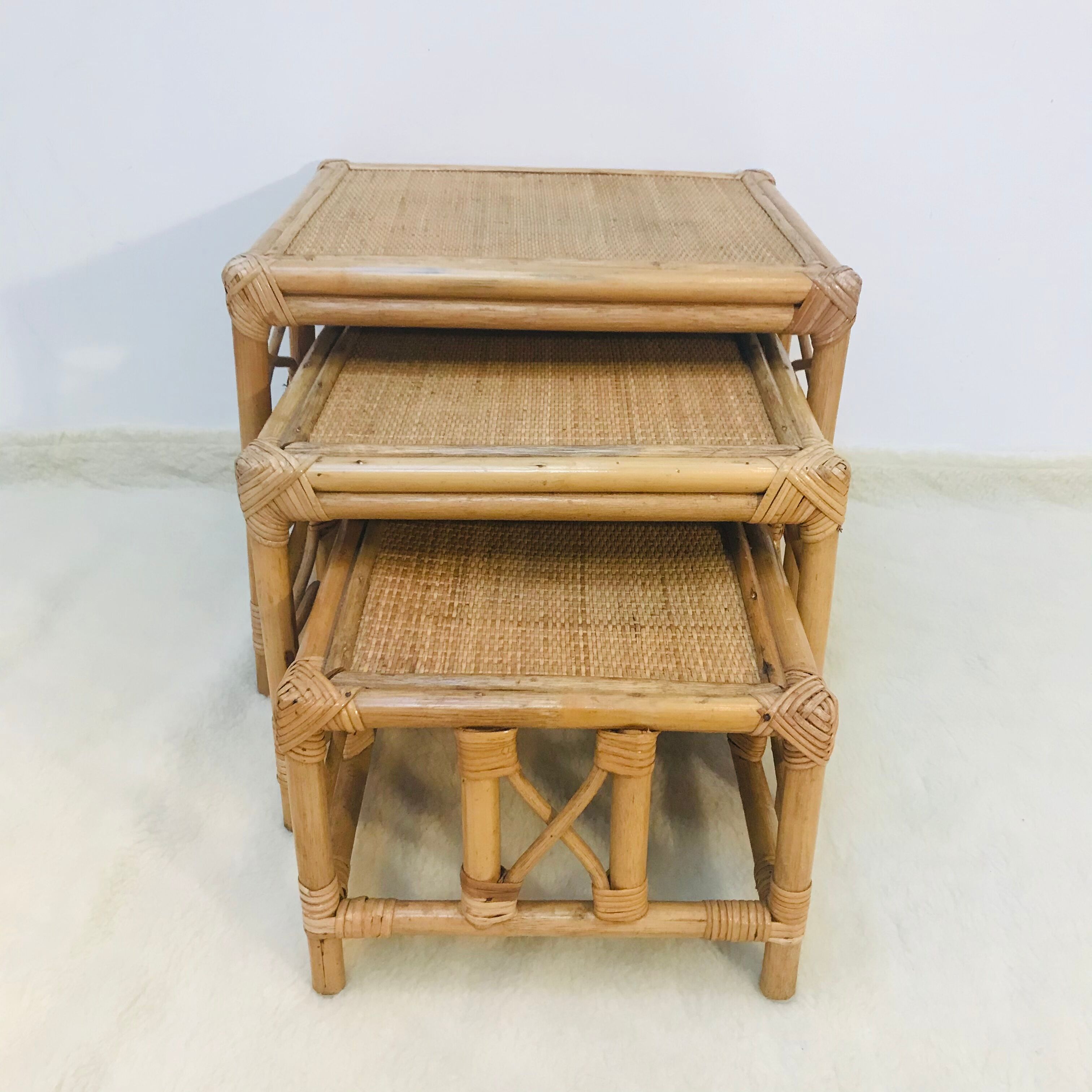 Tables in rattan and bamboo 80s