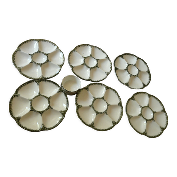 6 oyster plates, 1 ramekin and 1 cup from the Gien factory