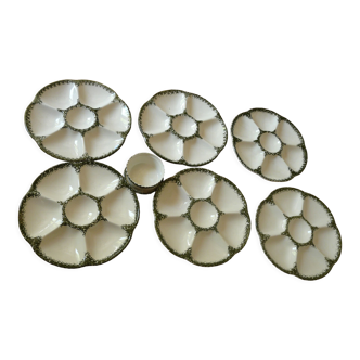 6 oyster plates, 1 ramekin and 1 cup from the Gien factory