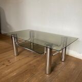 Coffee table chrome and smoked glass design 70s
