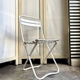 Folding chair in wood and white metal