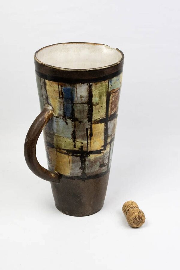 Pichet en grès émaillé à décor géométrique – Alexandre Kostanda, Vallauris