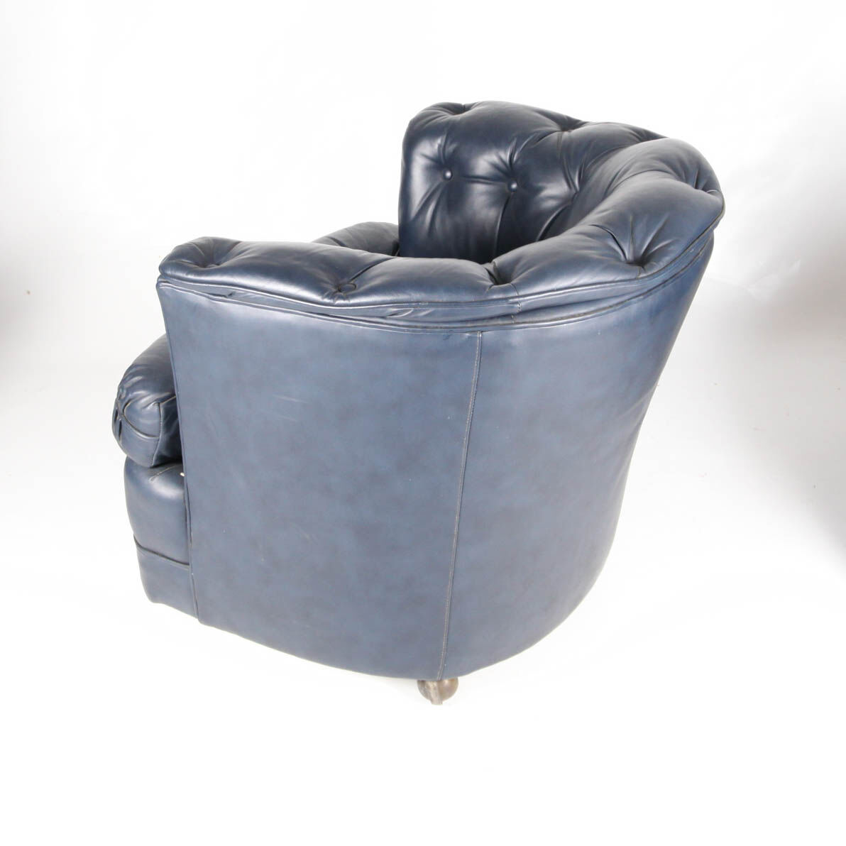 Suite of 3 small armchairs in midnight blue leather with castors