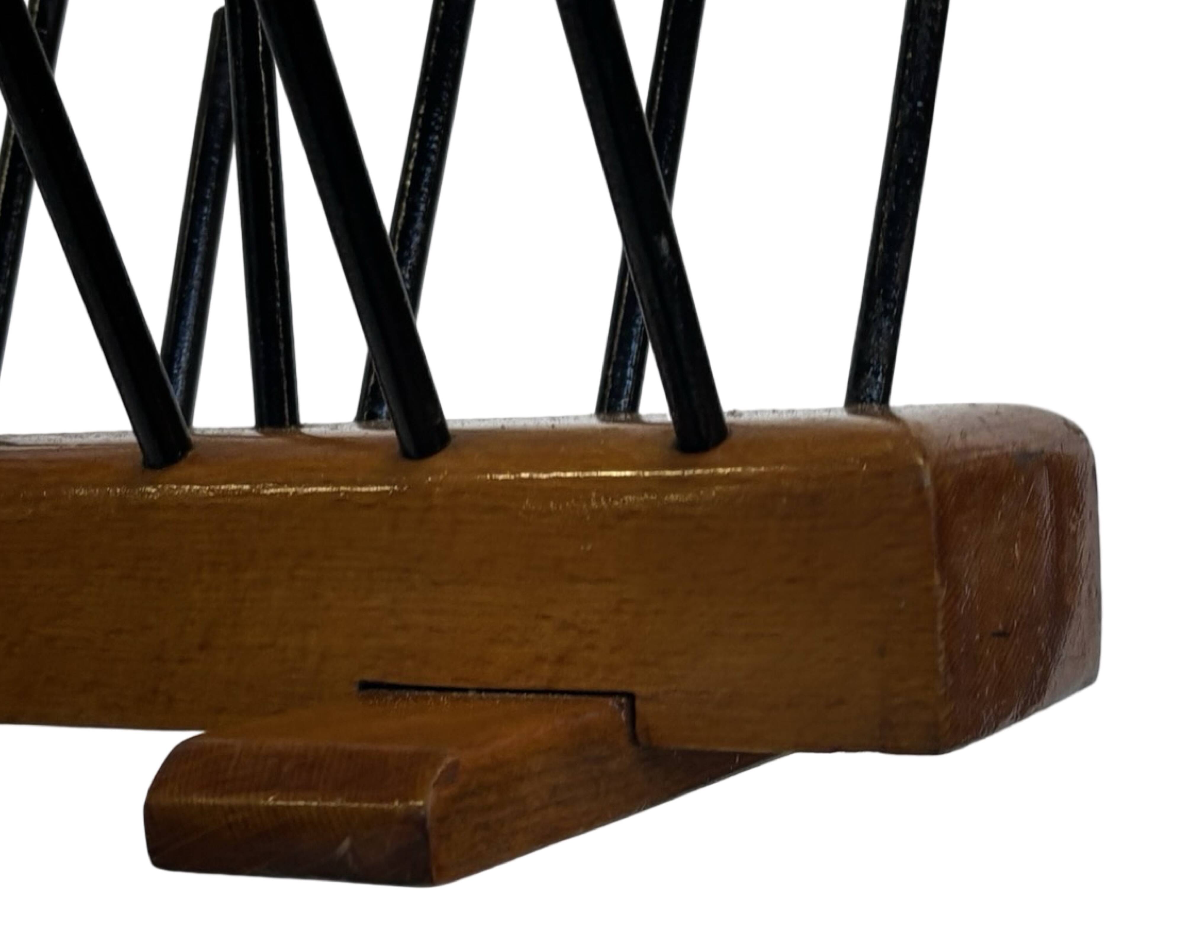 Vintage Reading Basket Steel Oak Magazine Rack 50's design