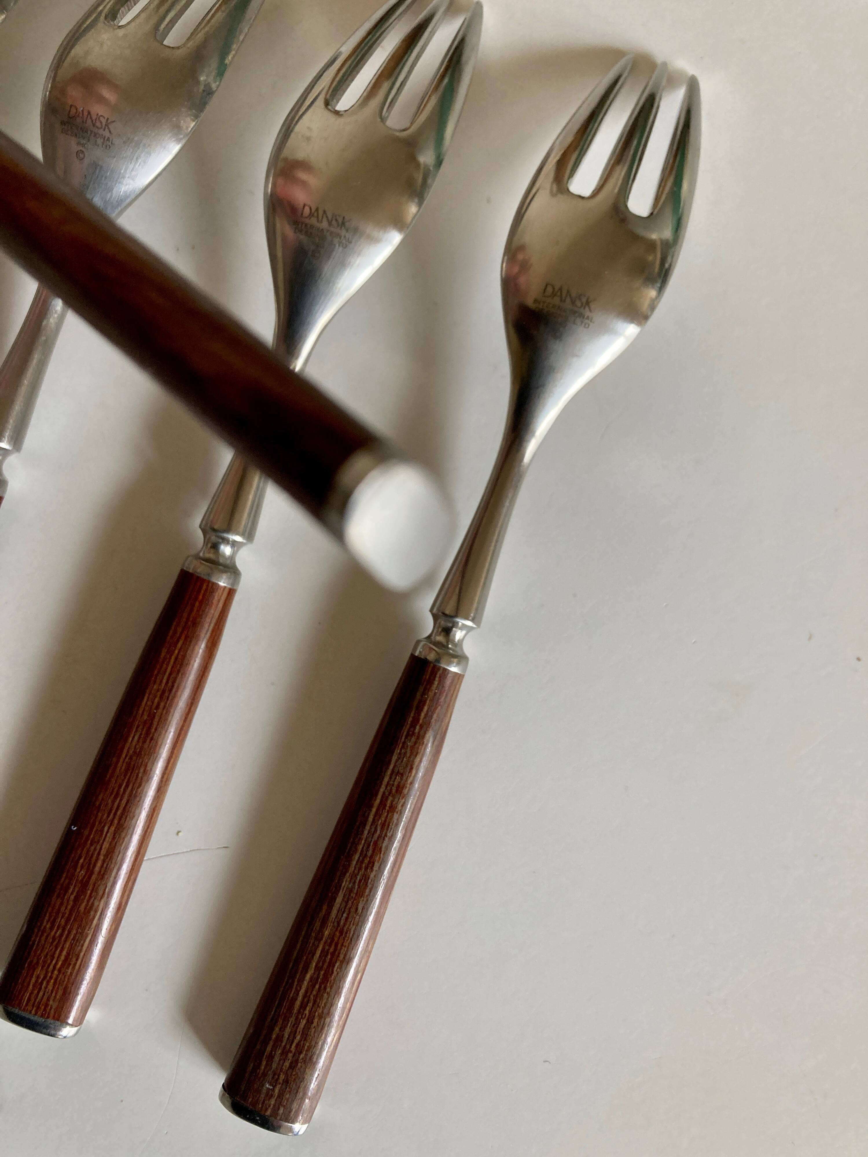 Set of 5 Dansk Design cake forks in teak 1980