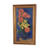 Tableau fleurs huile sur toile, XXème siècle.