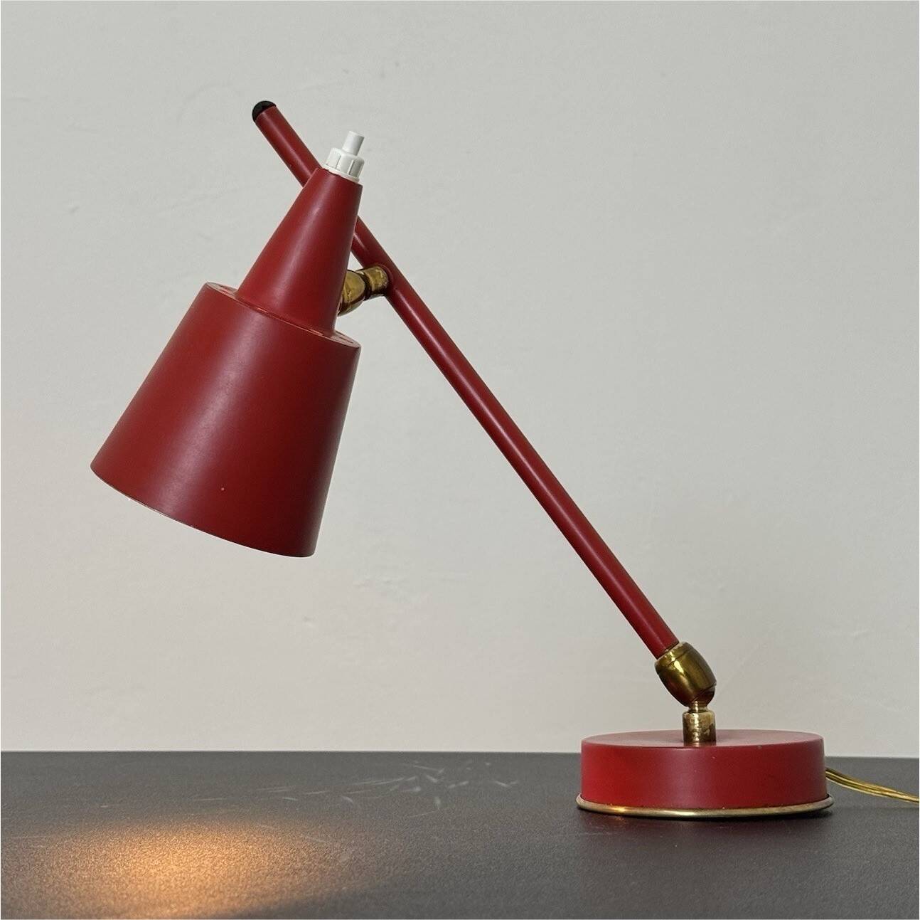 Stilux Milano Table Lamp 1950s Red Double Jointed Conical Shade