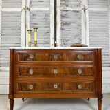 Louis XVI style chest of drawers in mahogany and walnut