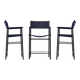Set of 3 Counter Stools with Navy Blue Leather Backrest and Black Metallic Rubber