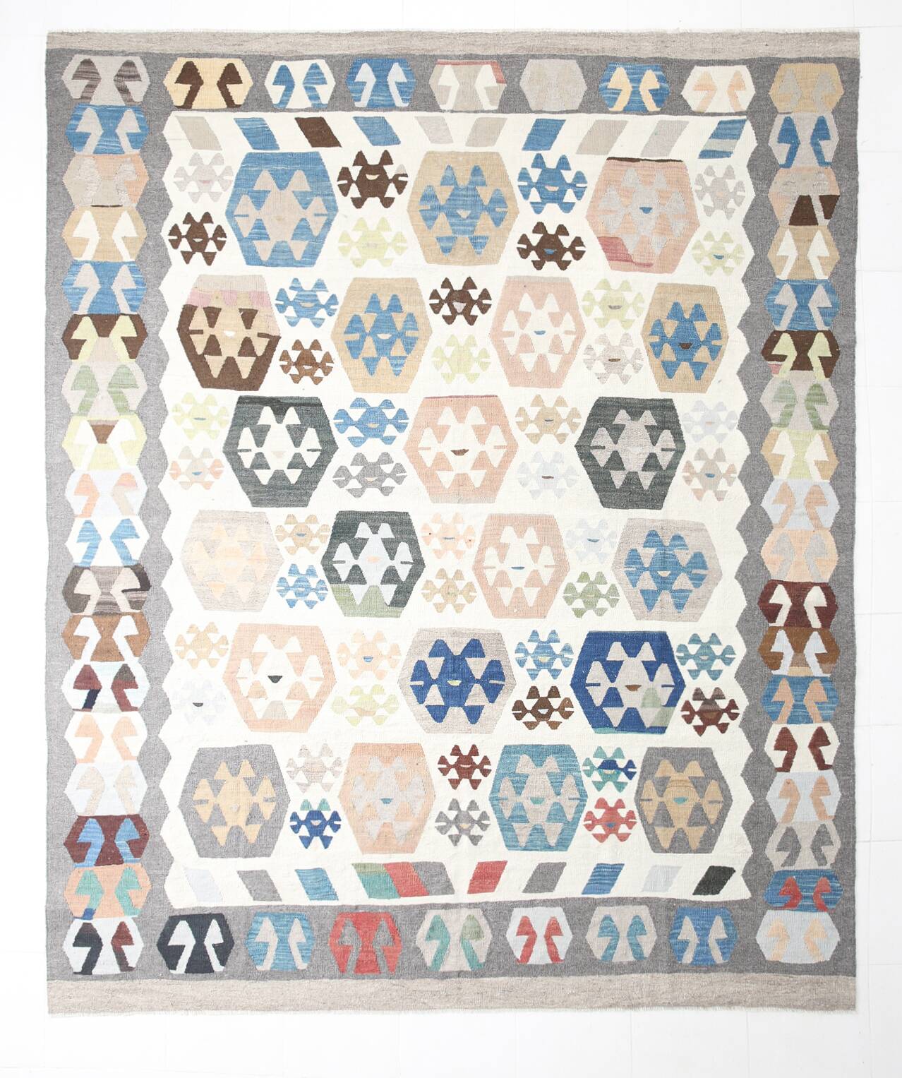 Tapis Kilim de luxe de style rare géométrique 9x11, tapis Kilim vintage de grande surface