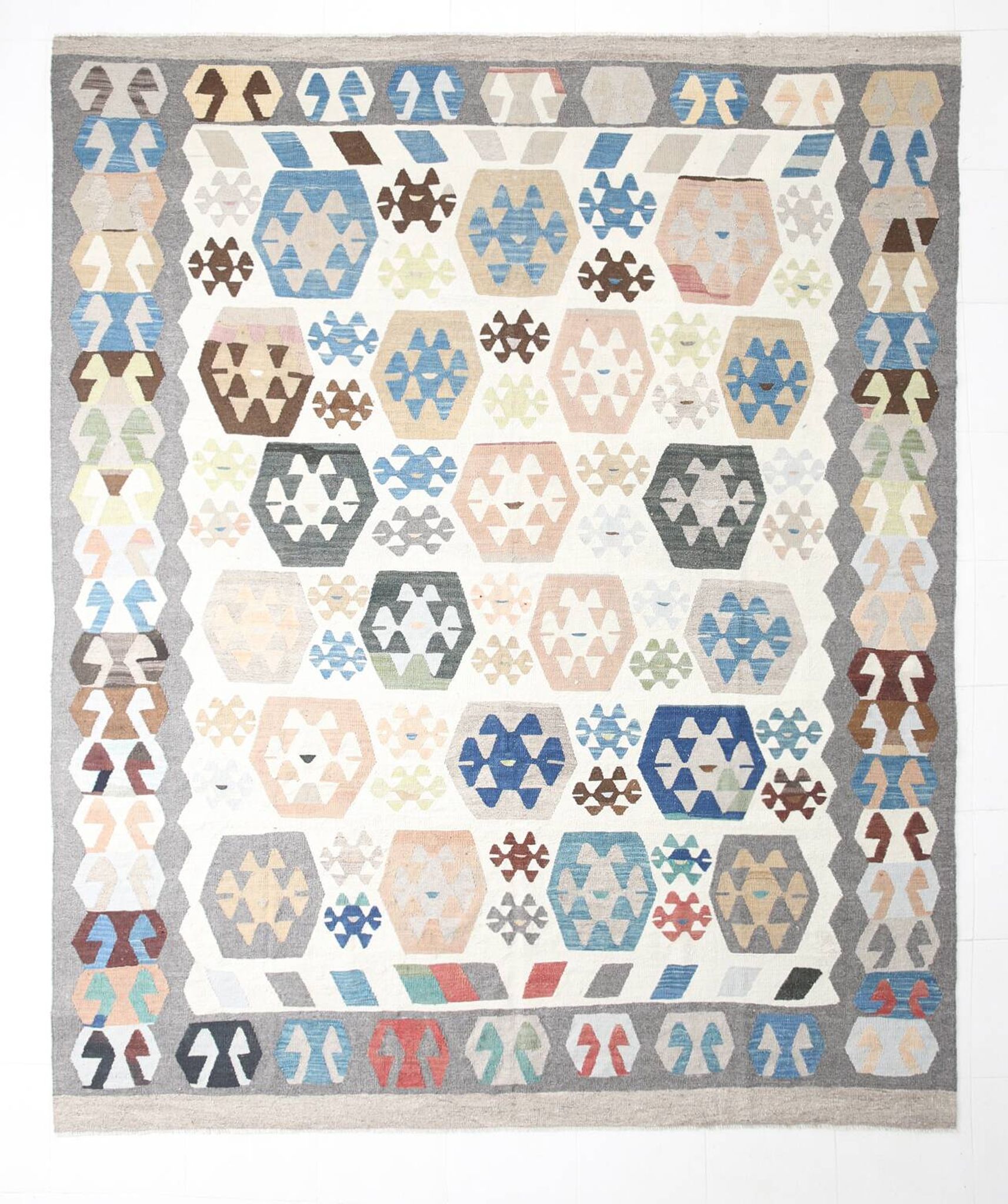 9x11 Geomtric Rare Style Luxury Kilim Rug, Large Area Vintage Kilim Rug