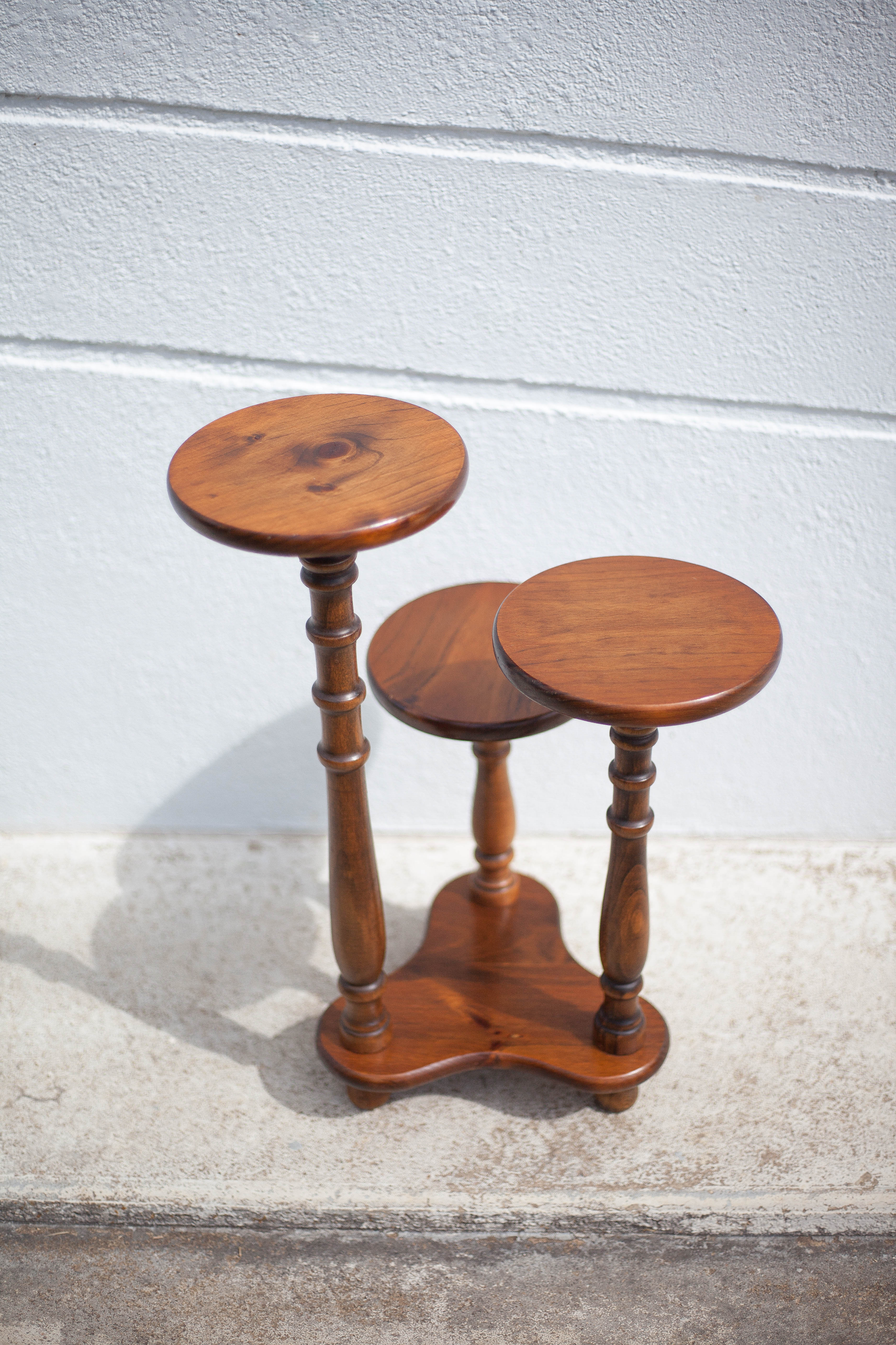 vintage plant holder, plant support 3 trays, wood, harness wood, plant stand, display