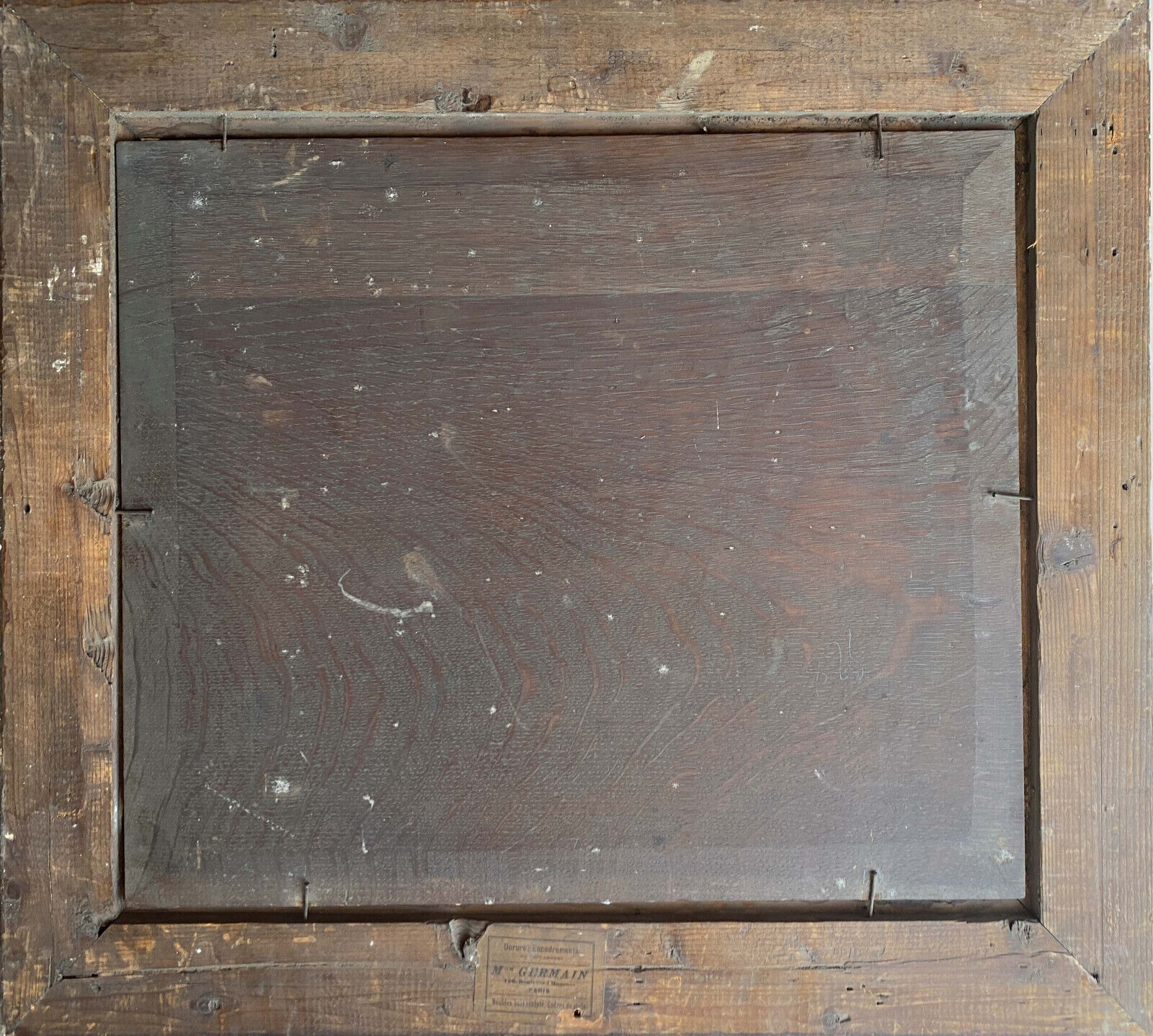 Table XIX° century, farm with thatched roof in the woods", signed Delattre