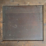 Table XIX° century, farm with thatched roof in the woods", signed Delattre
