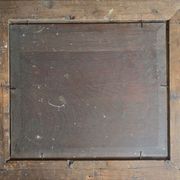 Table XIX° century, farm with thatched roof in the woods", signed Delattre