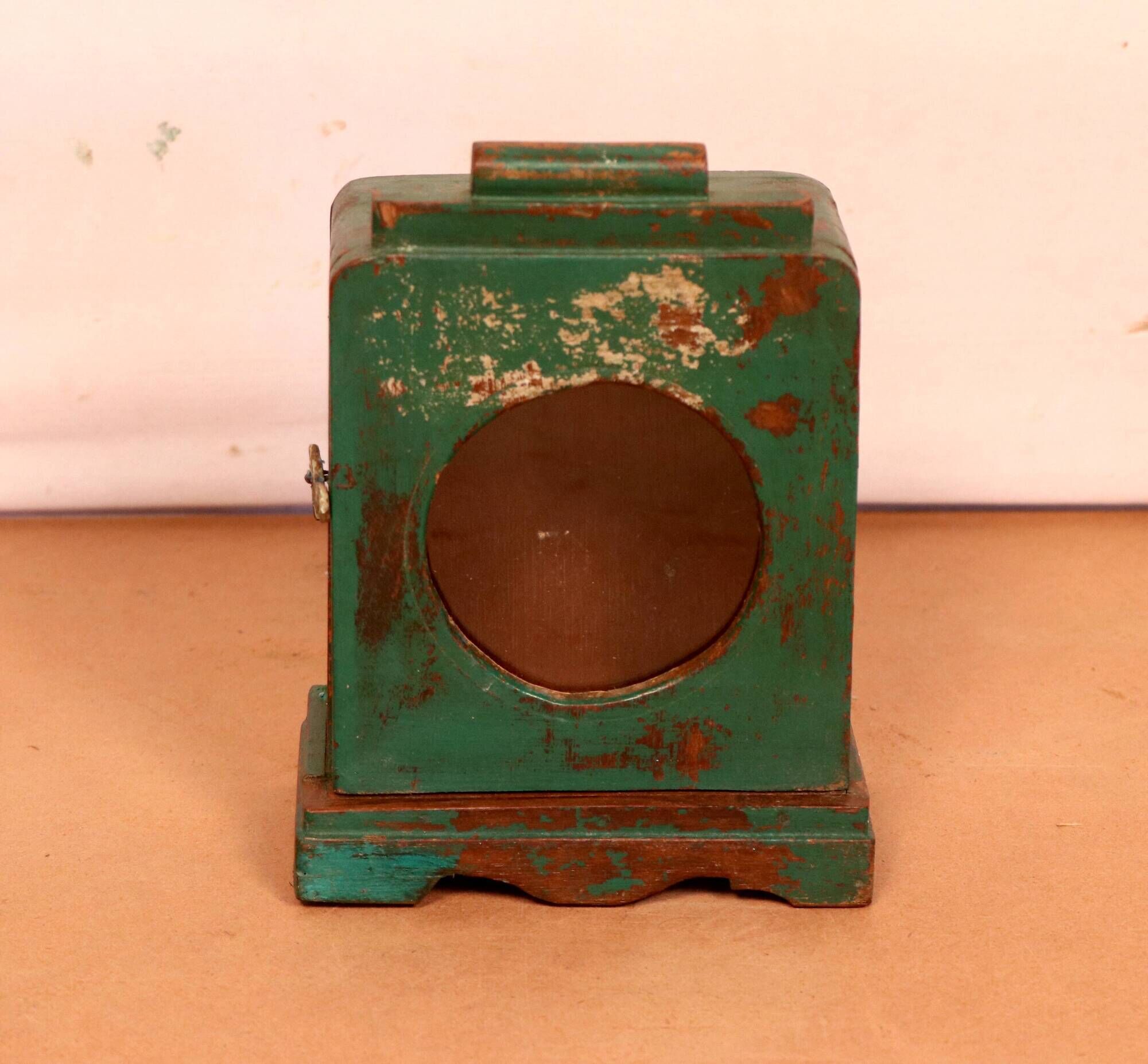 Old art deco wall display case in original green teak