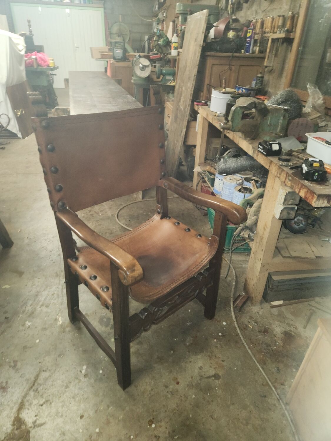 Pair of leather armchairs 19th century