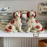 Pair of red Cavalier King Charles dogs in Staffordshire pottery, 19th century.