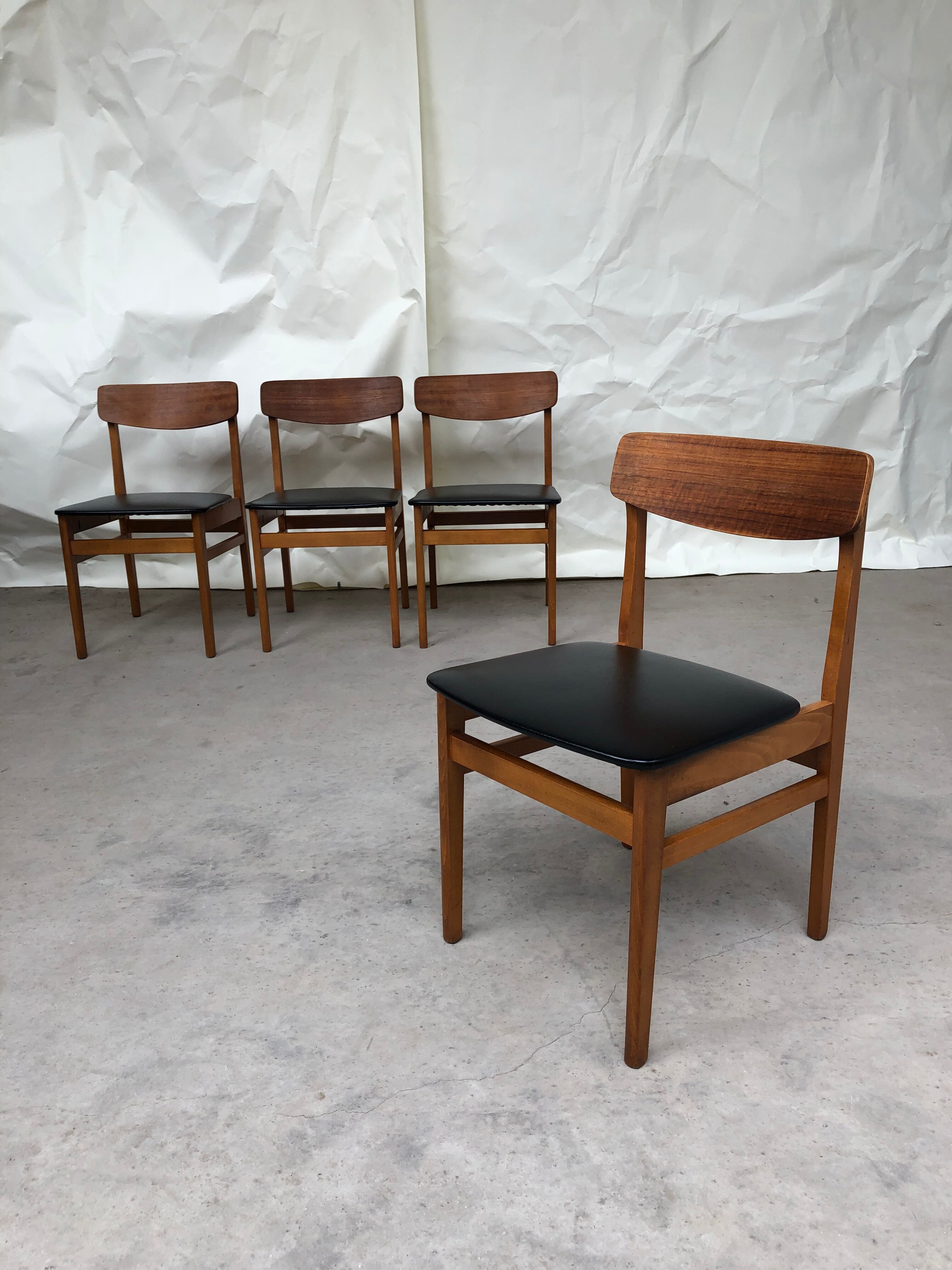 Vintage set of 4 mid century teak dining chairs scandinavian 60s 70s retro danish