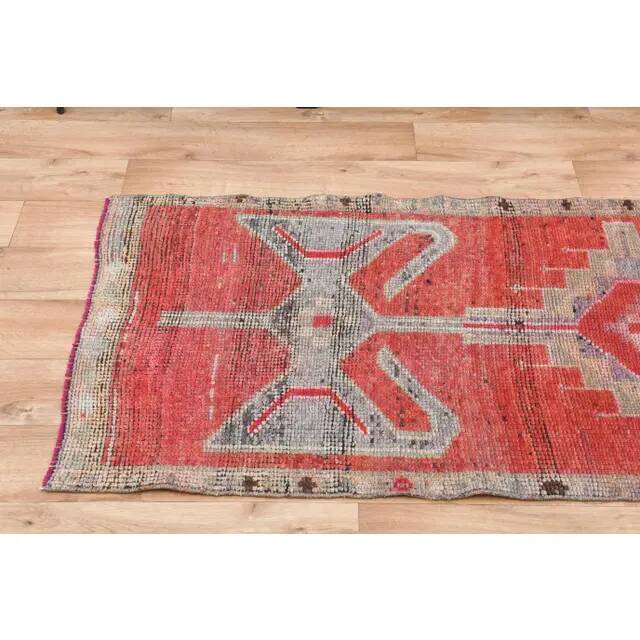 1970s Turkish Oushak Handmade Wool Cotton Red Runner Rug 83x272
