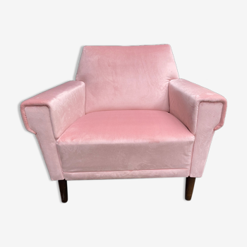 Fauteuil vintage velour  rose