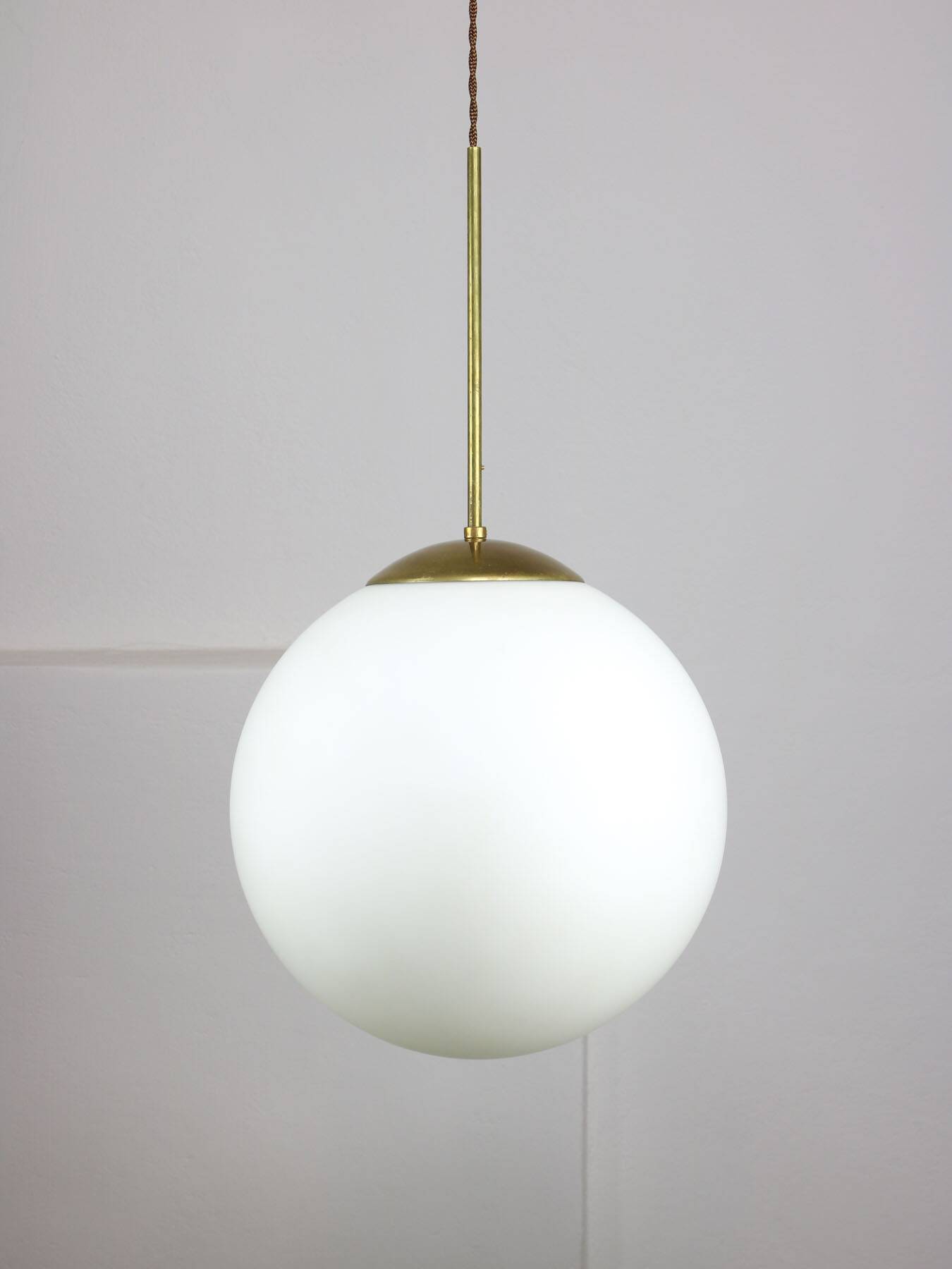 Large mid-century italian opaline & brass sphere pendant lamp