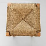 Lot of 2 vintage wooden stools from the 1980s, with hand-woven straw seats.